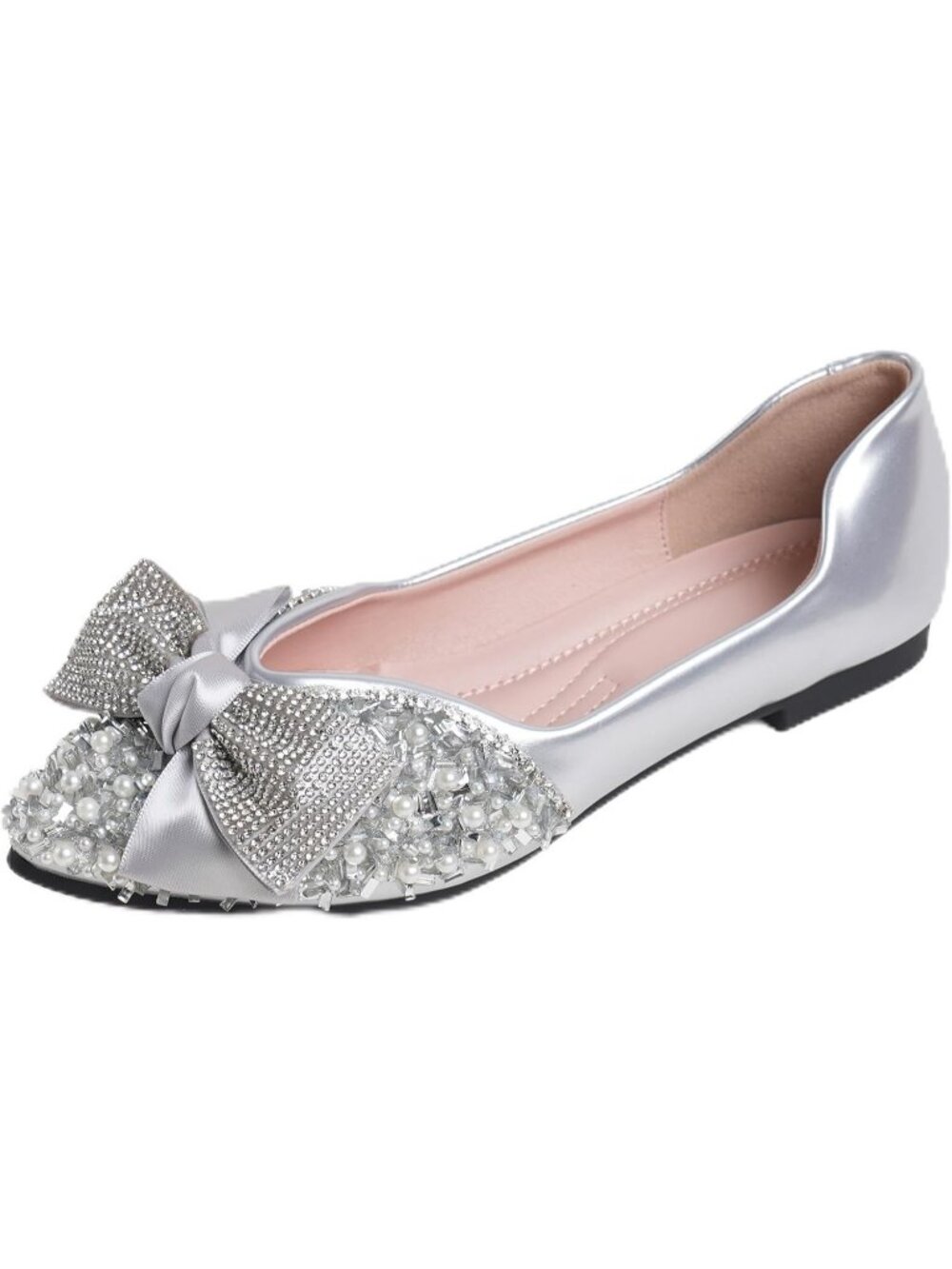 Women's Sliver Pointed Toe Casual Slip On Comfortable Wedding Dressy Flat Shoes